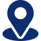 Navy blue location pin icon, used to indicate an address, service area, or map location